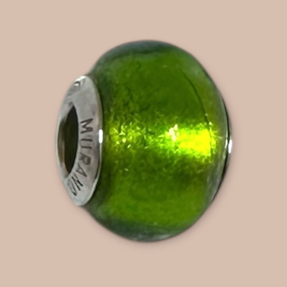 Zable Murano Glass and silver Green Charm Bead . August birthstone